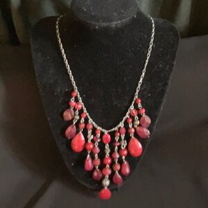 Elegant Red and Silvertone Necklace